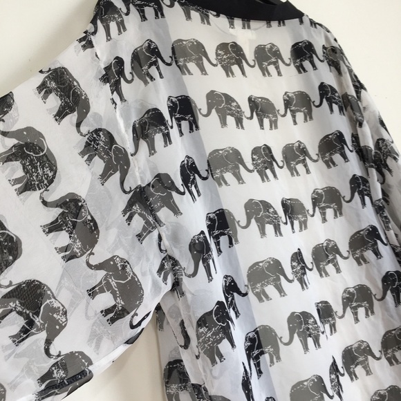 Mudd novelty black white elephant print Open Front Sheer Cardigan Kimono - Picture 9 of 16